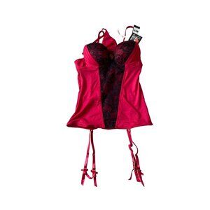 NWT Women's Size L Laced Corset Thong Bustier Lingerie Strapped Red Christmas